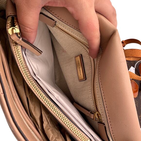 Tory Burch Beige Chevron Convertible Leather Kira Shoulder Bag - Picture 4 of 10